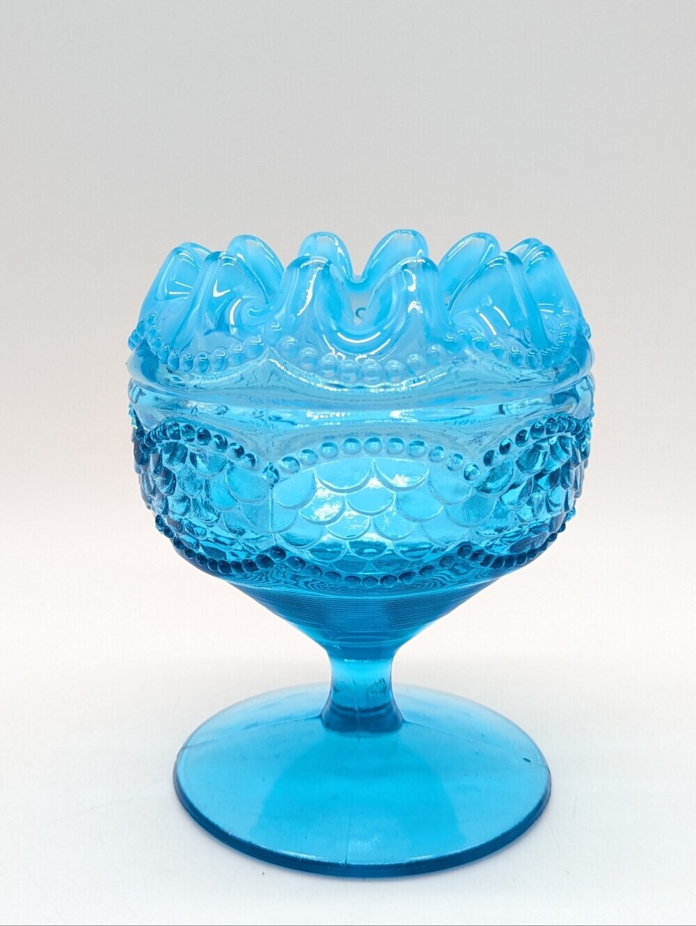 Vintage Northwood Blue Opalescent Beaded Pearl & Scales Glass Rose Bowl
